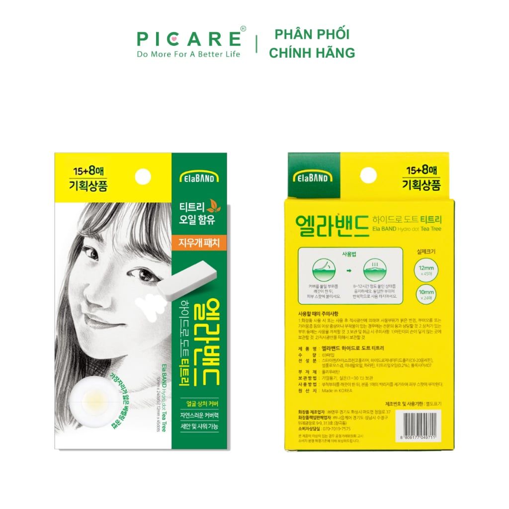 Miếng dán mụn che khuyết điểm và giảm mụn Elaband Hydro Dot Tea Tree (Hộp 23 miếng)