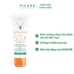 Kem chống nắng chống bụi mịn, kiểm soát dầu Vichy SPF50+ Capital Soleil Mattifying 3In1 UVB+UVA  50ml