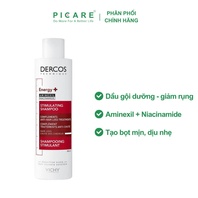 Dầu gội dưỡng ngăn ngừa và giảm rụng tóc Vichy Dercos Energising Aminexil Stimulating Shampoo 200ml