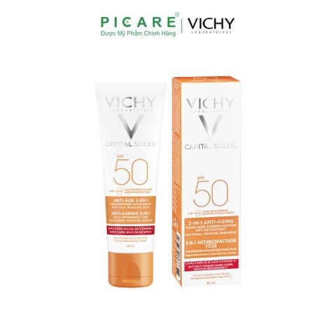 Kem Chống Nắng Ngăn Ngừa Các Dấu Hiệu Lão Hóa Vichy Capital Soleil Anti-Ageing 3in1 SPF50+ 50ml