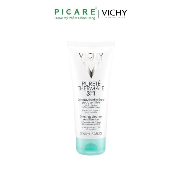 Sữa Rửa Mặt Tẩy Trang 3 Tác Dụng Dành Cho Da Thường, Da Hổn Hợp Và Da Nhạy Cảm Vichy Purete Thermal 3 in 1 One Step Cleanser Sensitive Skin And Eyes 200ml