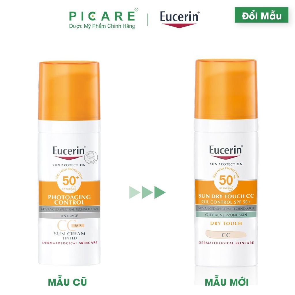 Kem Chống Nắng Che Khuyết Điểm Eucerin Sun Dry Touch CC Oil COntrol SPF50+ 50ml (Có Màu) – 87937