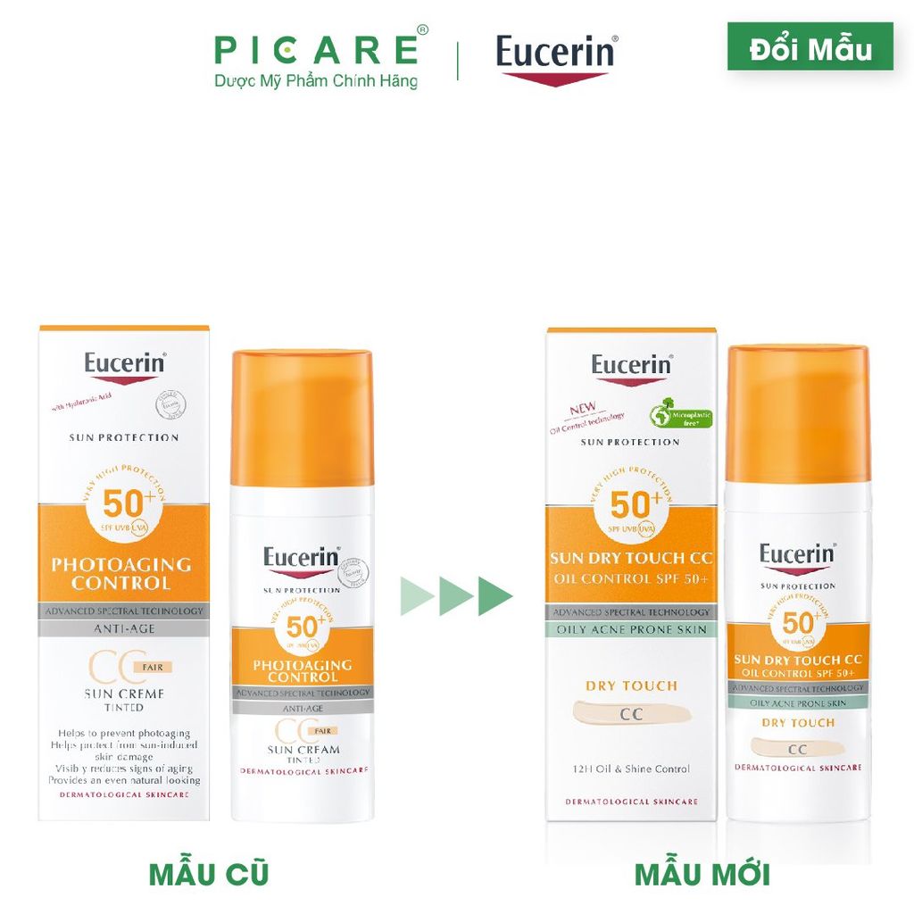 Kem Chống Nắng Che Khuyết Điểm Eucerin Sun Dry Touch CC Oil COntrol SPF50+ 50ml (Có Màu) – 87937