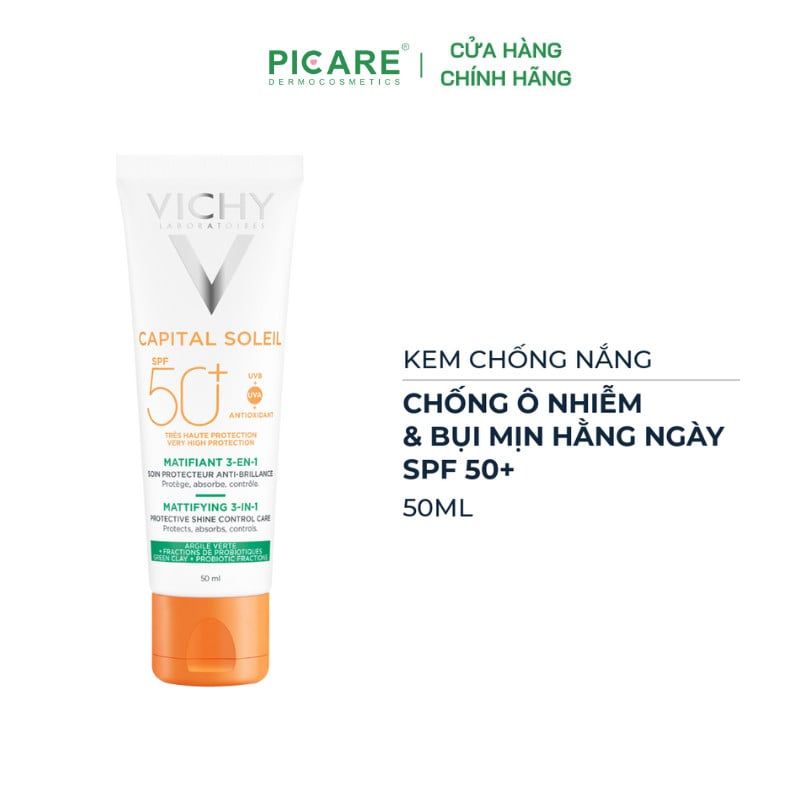 Kem Chống Nắng Kiềm Dầu Vichy Capital Soleil Mattifying 3in1 SPF50+ 50ml