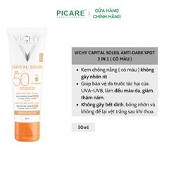 Kem Chống Nắng Ngăn Sạm Da, Giảm Thâm Nám (Màu Da) Vichy Capital Soleil Anti-Dark Spot 3in1 Tinted Daily Care SPF50+ 50ml