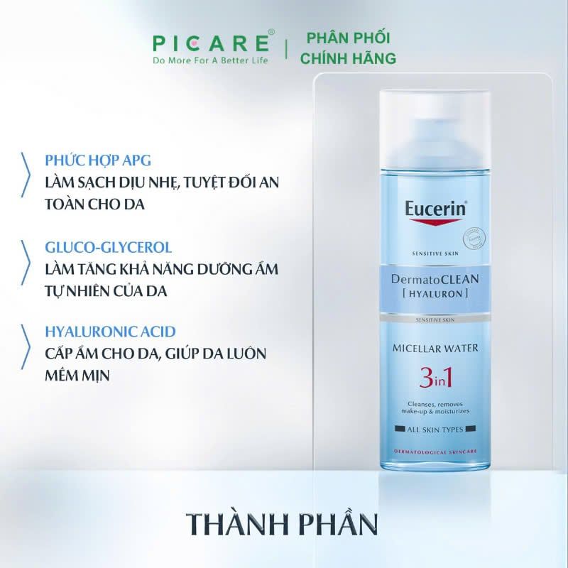 Nước Tẩy Trang Dành Cho Da Nhạy Cảm Eucerin DermatoCLEAN Hyaluron Micellar Water 3In1 200ml – 63997