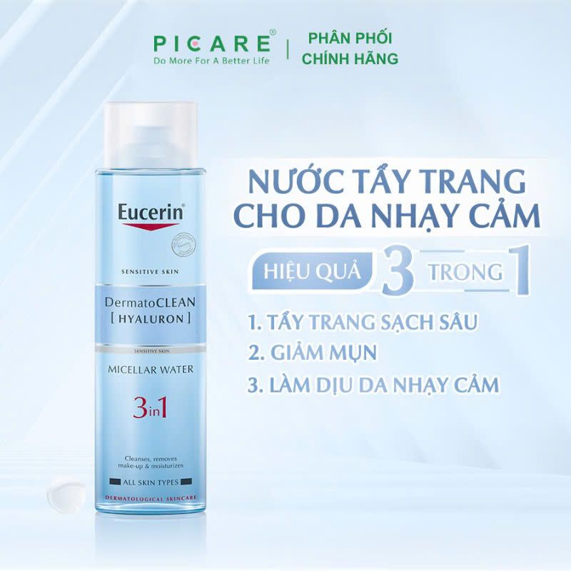 Nước Tẩy Trang Dành Cho Da Nhạy Cảm Eucerin DermatoCLEAN Hyaluron Micellar Water 3In1 200ml – 63997