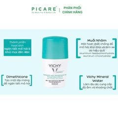 Lăn Khử Mùi Giúp Khô Thoáng Vùng Da Dưới Cánh Tay 48h Vichy Antiperspirant Deodorant 48h Kraftig Transpiration 50ml