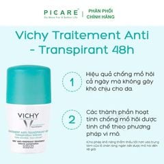 Lăn Khử Mùi Giúp Khô Thoáng Vùng Da Dưới Cánh Tay 48h Vichy Antiperspirant Deodorant 48h Kraftig Transpiration 50ml