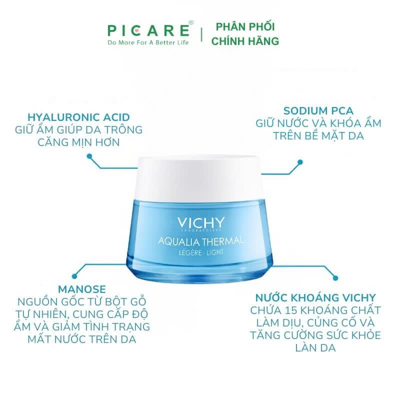 Kem dưỡng ẩm cho da thường đến da khô Vichy Aqualia Thermal Rehydrating Light Cream 50ml