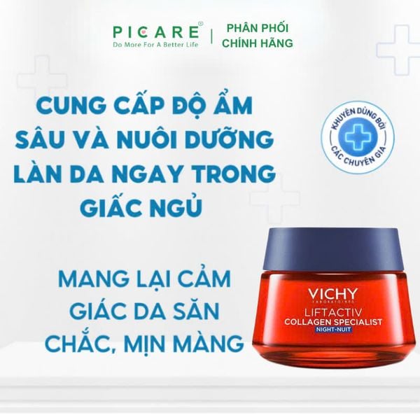 Kem Dưỡng Vichy Ngăn Lão Hóa, Sáng Da Collagen Liftactiv Collagen Night Specialist Chuyên Biệt 50ml