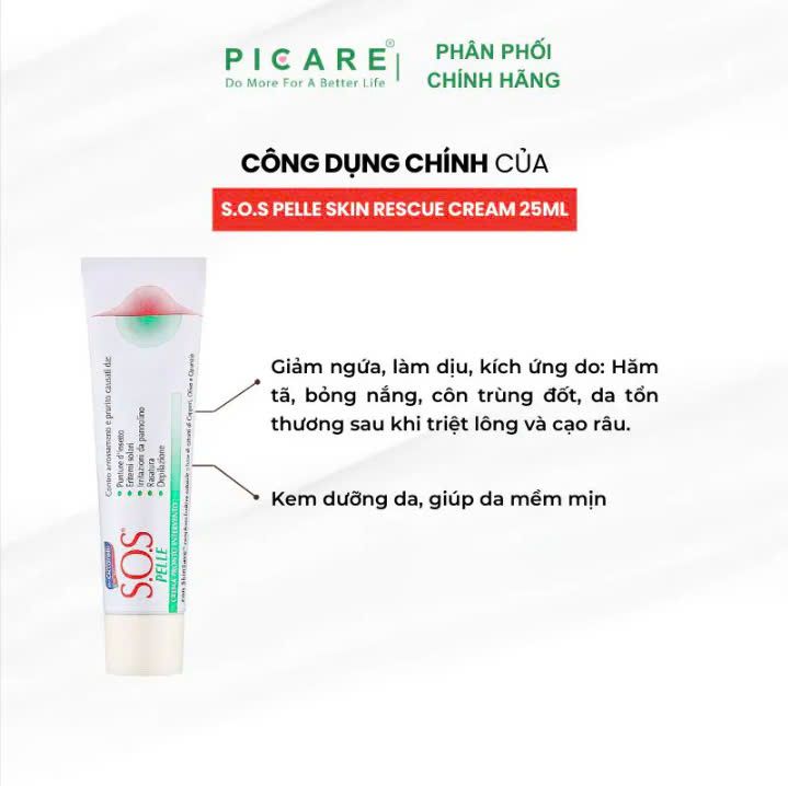 Kem giúp dưỡng ẩm làm dịu da ngứa, kích ứng  S.O.S PELLE Skin Rescue Cream 25ml