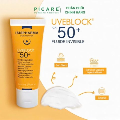 Kem chống nắng có màu dành cho da khô ISIS Pharma Uveblock SPF50+ Fluide 40ml ( Không màu )