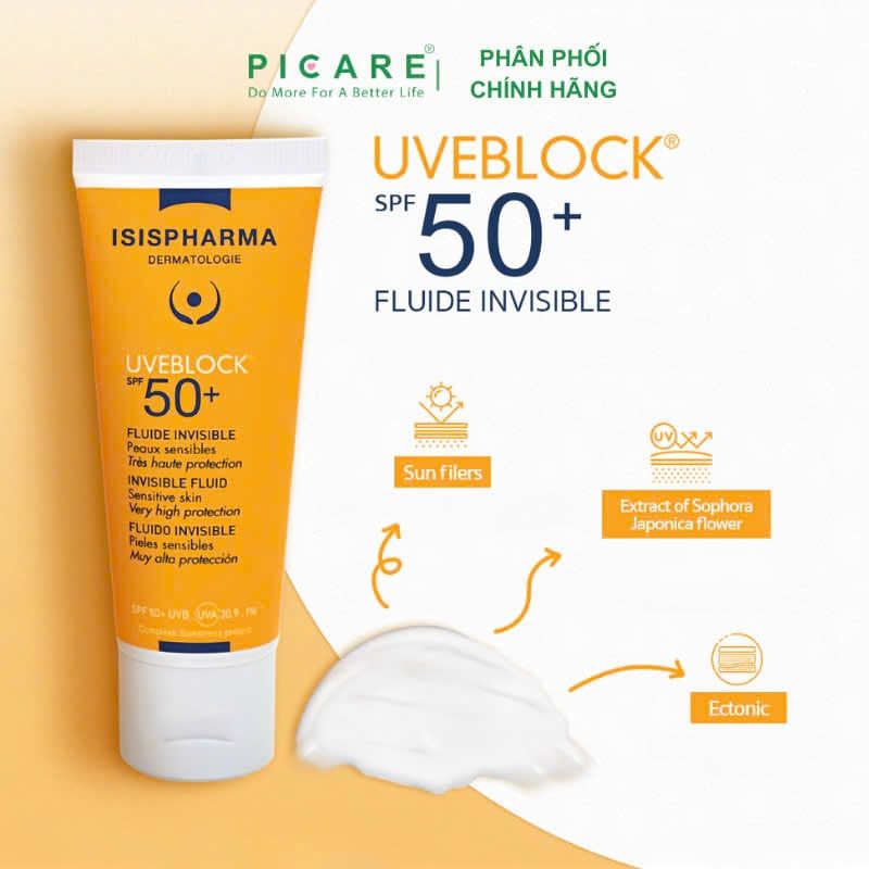 Kem chống nắng có màu dành cho da khô ISIS Pharma Uveblock SPF50+ Fluide Tinted 40ml ( Có màu )