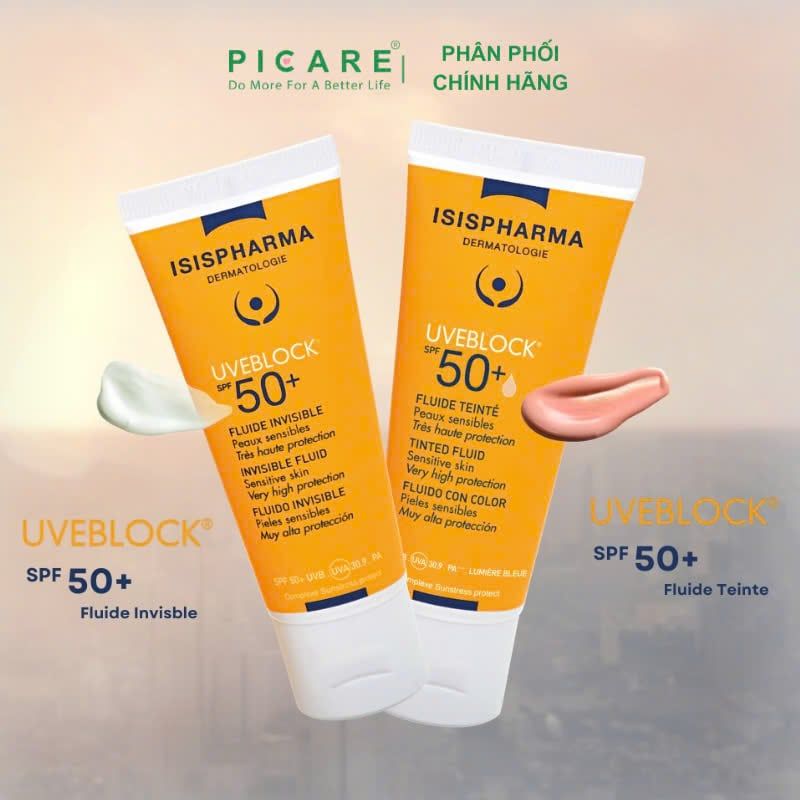 Kem chống nắng có màu dành cho da khô ISIS Pharma Uveblock SPF50+ Fluide 40ml ( Không màu )