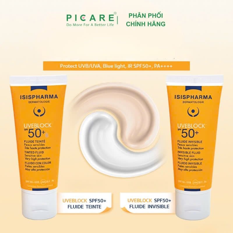 Kem chống nắng có màu dành cho da khô ISIS Pharma Uveblock SPF50+ Fluide 40ml ( Không màu )