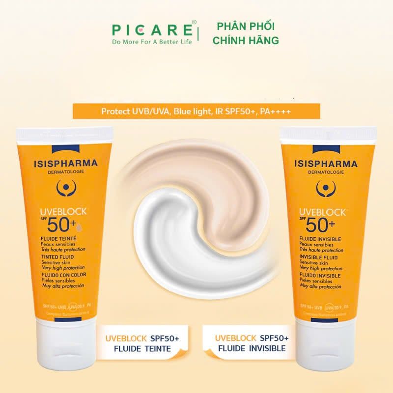 Kem chống nắng có màu dành cho da khô ISIS Pharma Uveblock SPF50+ Fluide Tinted 40ml ( Có màu )