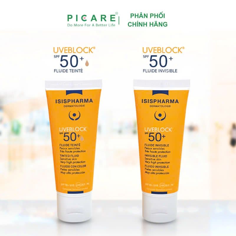 Kem chống nắng có màu dành cho da khô ISIS Pharma Uveblock SPF50+ Fluide Tinted 40ml ( Có màu )