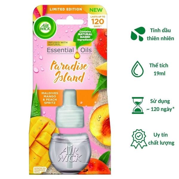 Chai tinh dầu cắm điện Air Wick Refill AWK2458 Maldives Mango & Peach Spritz 19ml (Hương xoài Maldives, gió biển)