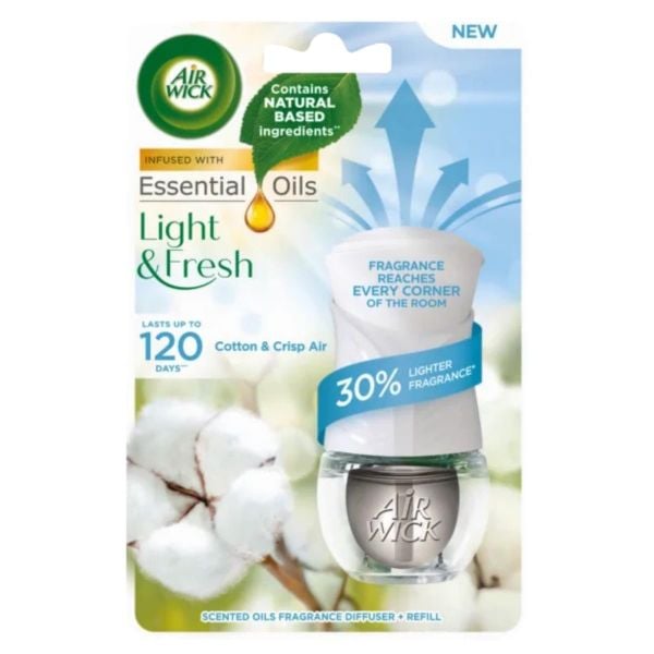 Bộ Tinh Dầu Cắm Điện Air Wick AWK3189 Cotton & Crisp Air 19ml (Hương hoa bông)