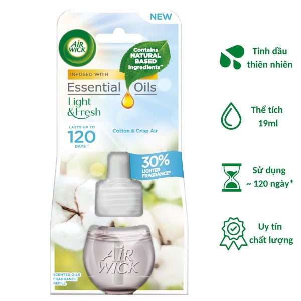 Chai tinh dầu cắm điện Air Wick Refill AWK3172 Cotton & Crisp Air 19ml (Hương hoa bông)