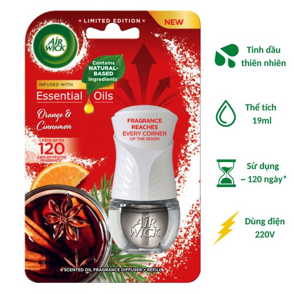 Bộ Tinh Dầu Cắm Điện Air Wick AWK2779 Orange & Cinnamon 19ml (Hương cam, quế)