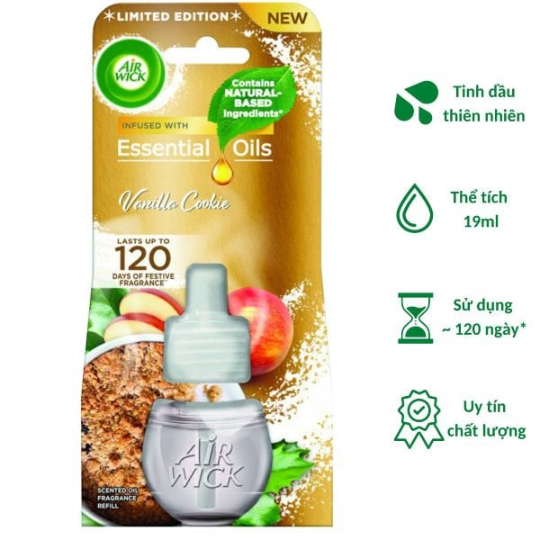 Chai tinh dầu cắm điện Air Wick Refill AWK3066 Vanilla Cookie 19ml (Hương vani, bánh táo)