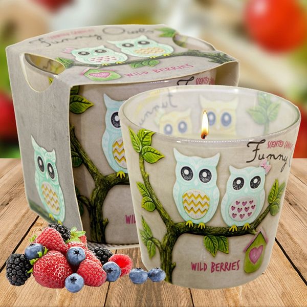 Ly nến thơm Bartek Candles BAT6794 Funny Owls 115g (Hương quả ngọt)