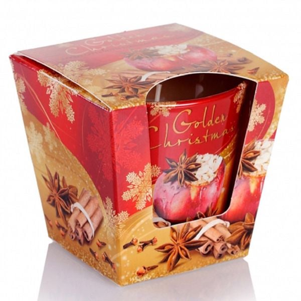 Ly nến thơm Bartek Candles BAT7929 Christmas Golden 115g (Hương táo, quế, hồi)