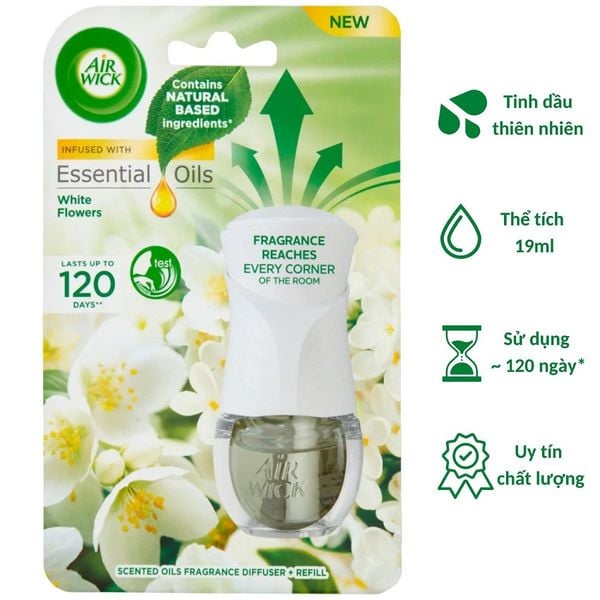 Bộ Tinh Dầu Cắm Điện Air Wick AWK2243 White Flowers 19ml (Hương hoa nhài, hoa lan trắng)