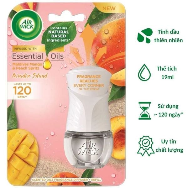 Bộ Tinh Dầu Cắm Điện Air Wick AWK2465 Maldives Mango & Peach Spritz 19ml (Hương xoài Maldives, gió biển)