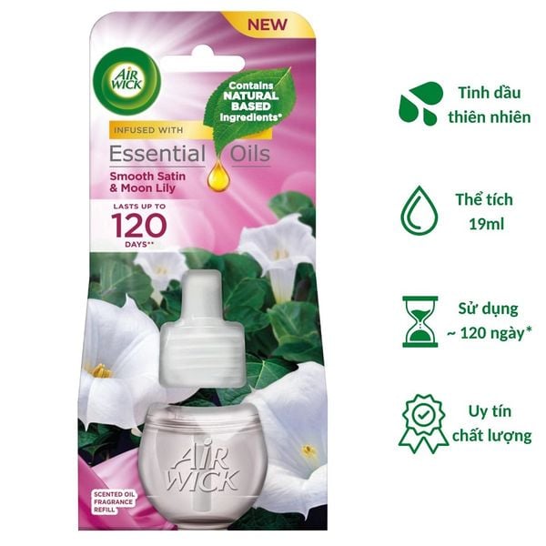Chai tinh dầu cắm điện Air Wick Refill AWK2298 Smooth Satin & Moon Lily 19ml (Hương hoa ly)