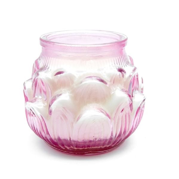Hũ nến thơm hình hoa sen Lucky Prayer EDC0702 cháy 80 giờ (Hồng, Có nắp đậy)