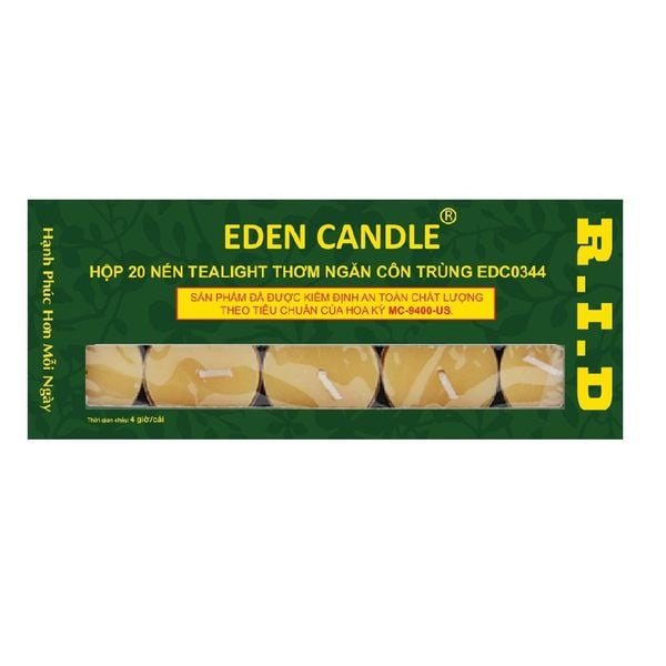 Hộp 20 nến tealight thơm ngăn côn trùng EDEN CANDLE R.I.D FTRAMART EDC0344 (Vàng, hương sả chanh)
