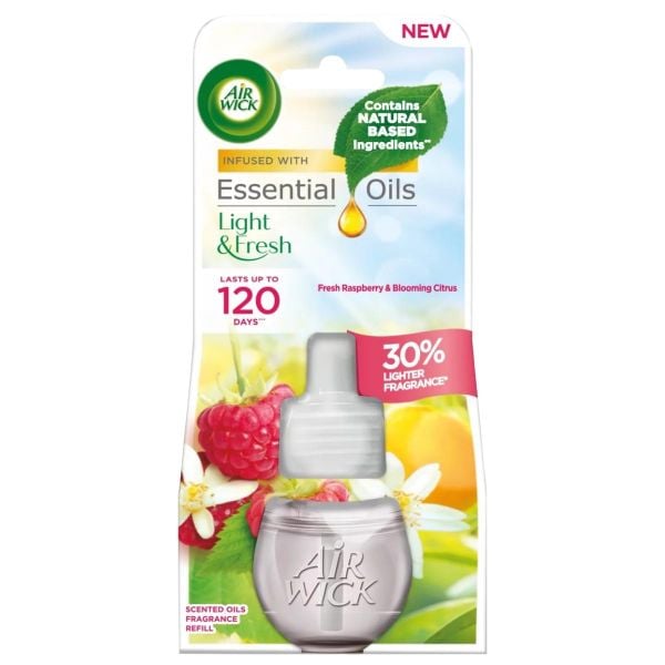 Chai tinh dầu cắm điện Air Wick Refill AWK3158 Fresh Raspberry & Blooming Citrus 19ml (Hương hoa cam, quả mâm xôi)