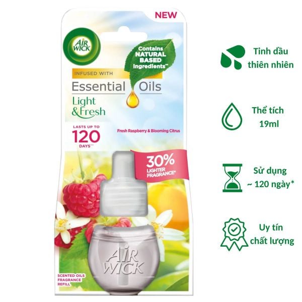 Chai tinh dầu cắm điện Air Wick Refill AWK3158 Fresh Raspberry & Blooming Citrus 19ml (Hương hoa cam, quả mâm xôi)