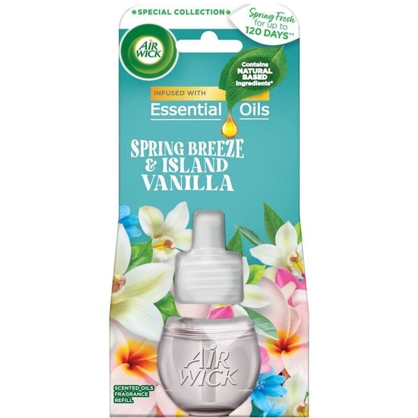 Chai tinh dầu cắm điện Air Wick Refill AWK4155 Spring Breeze & Island Vanilla 19ml (Hương hoa mùa xuân, vanilla)