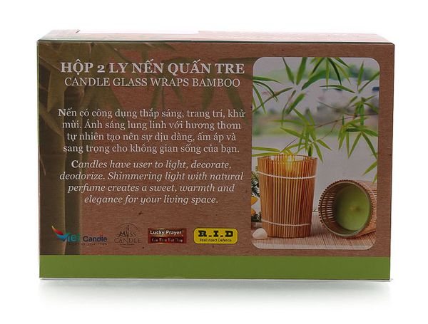 Hộp 2 ly nến thơm Bamboo quấn tre Miss Candle FTRAMART MIC2301