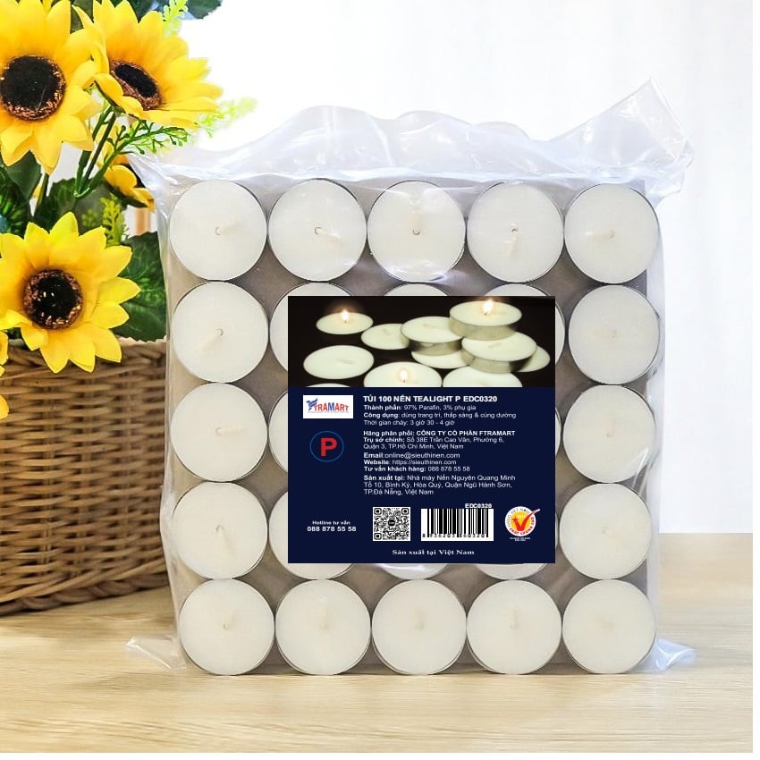 Túi 100 nến Tealight Eden Candle FTRAMART EDC0320 màu trắng