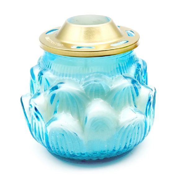 Hũ nến thơm hình hoa sen Lucky Prayer EDC0702 cháy 80 giờ (Xanh da trời, Có nắp đậy)