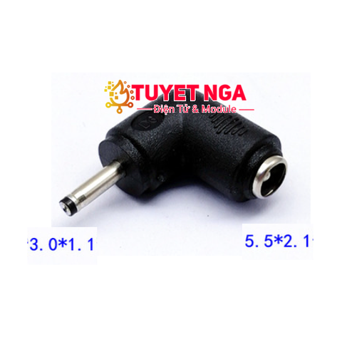 Đầu Chuyển DC 3.0x1.1mm sang 5.5x2.1mm Cong 90 Độ