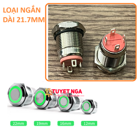 12mm Nút Nhấn Nhả Kim Loại Xanh Lá V2