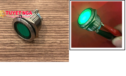 Đèn Báo Kim Loại Chống Nước 12V-24V 22mm Màu Xanh Lá