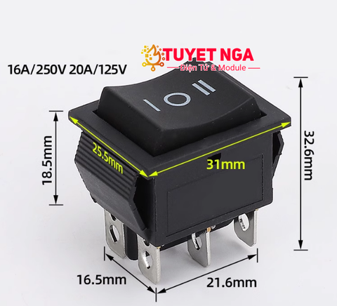 KCD2-6 Công Tắc ON-OFF Tự Bật 16A 6 Chân