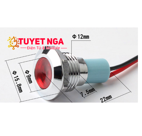 Đèn Báo Kim Loại Vàng 12mm 12V