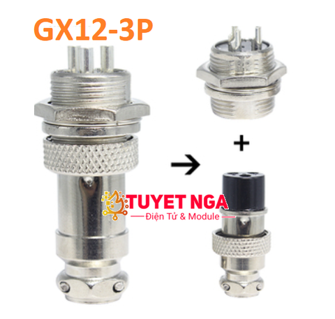 GX12-3P Jack Sắt Nối 3 (đực cái)