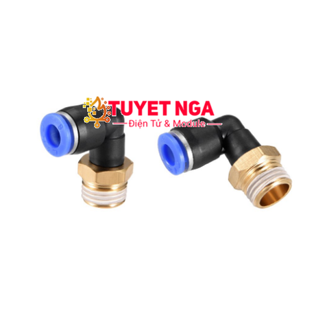 PL8-02 Đầu Nối Khí Nén Cong Ống 8mm Ren 13mm