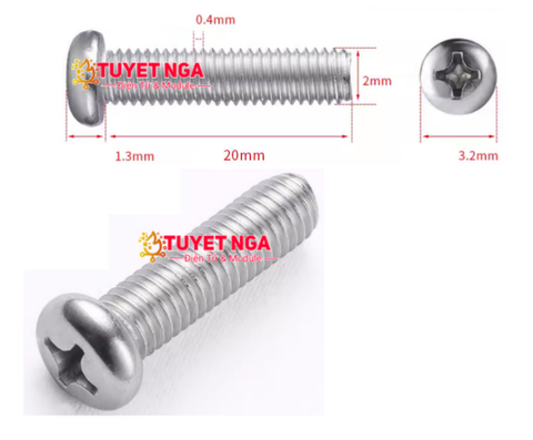 M2x20 Ốc Inox M2 Dài 20mm (10pcs)