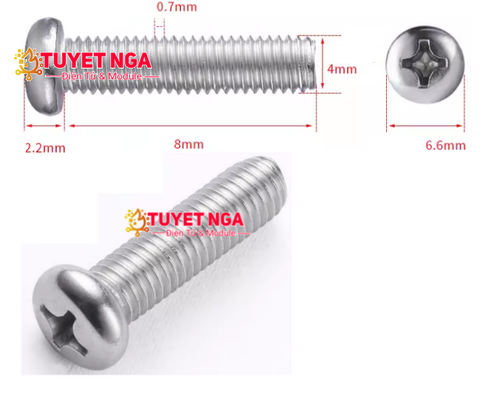 M4x8 Ốc Inox M4 Dài 8mm (10pcs)