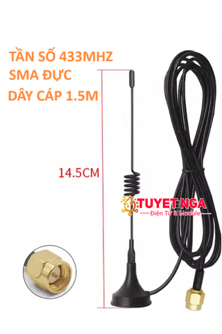 Anten 433Mhz 5dBi 14.5cm SMA Đực Dài 1.5M